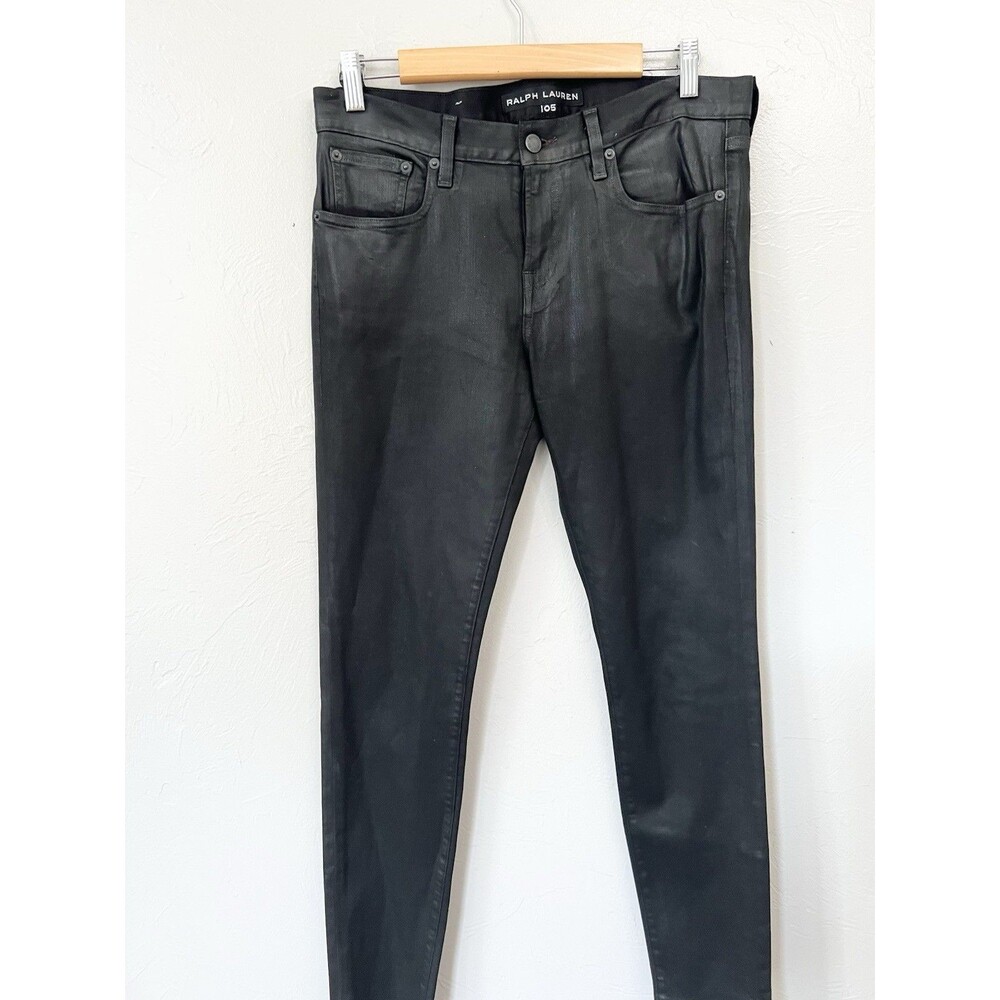 Ralph Lauren Black Label Black Waxed Slim Pants Wax Coated Canvas Jeans 30x31